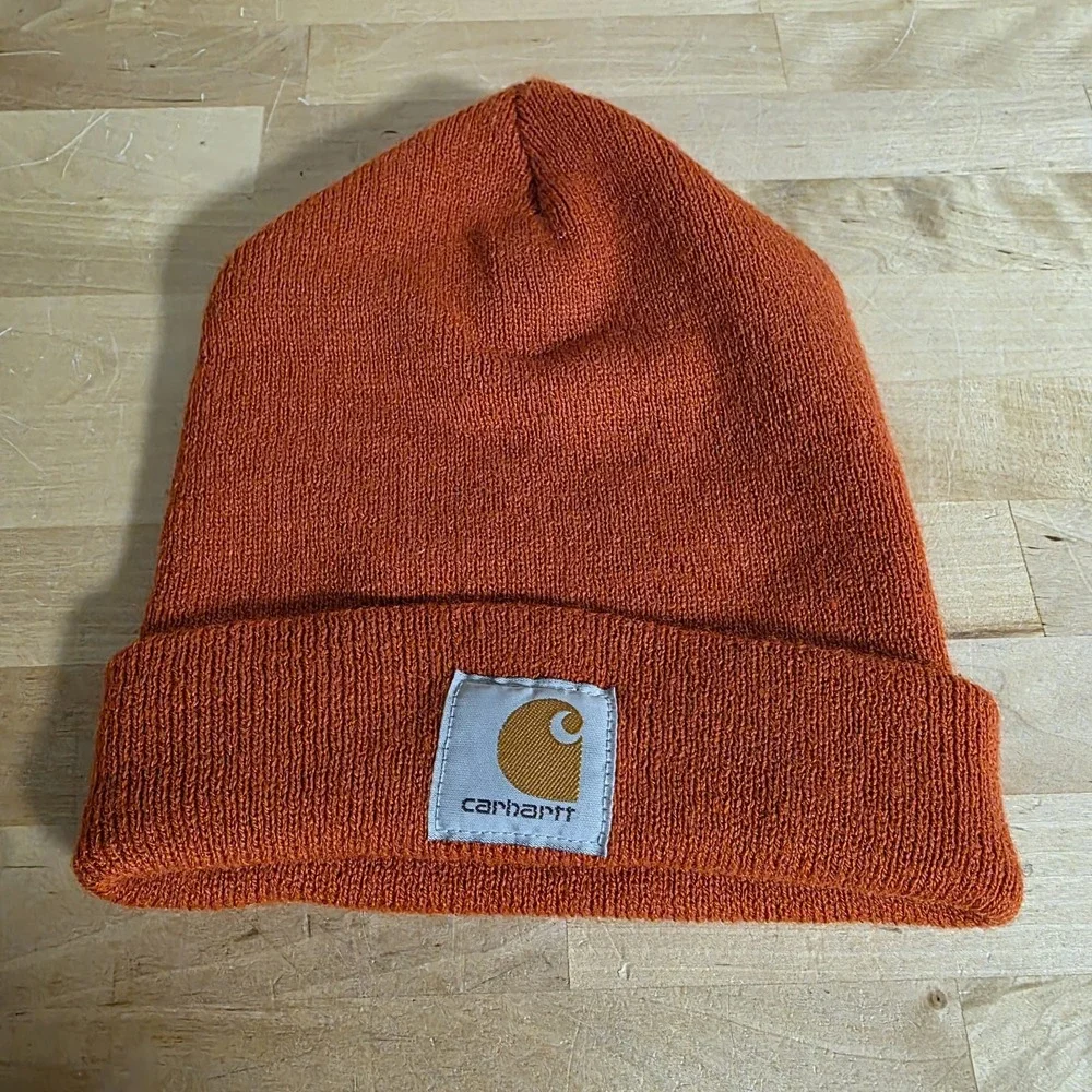 Carhartt Beanie Winter Knit Hat OS Workwear Snow Ski Men Women Orange - Picture 3 of 6